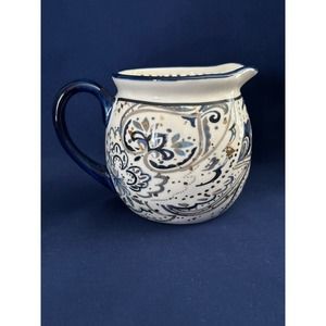 Potter's Studio blue rimmed with white gray gold creamer